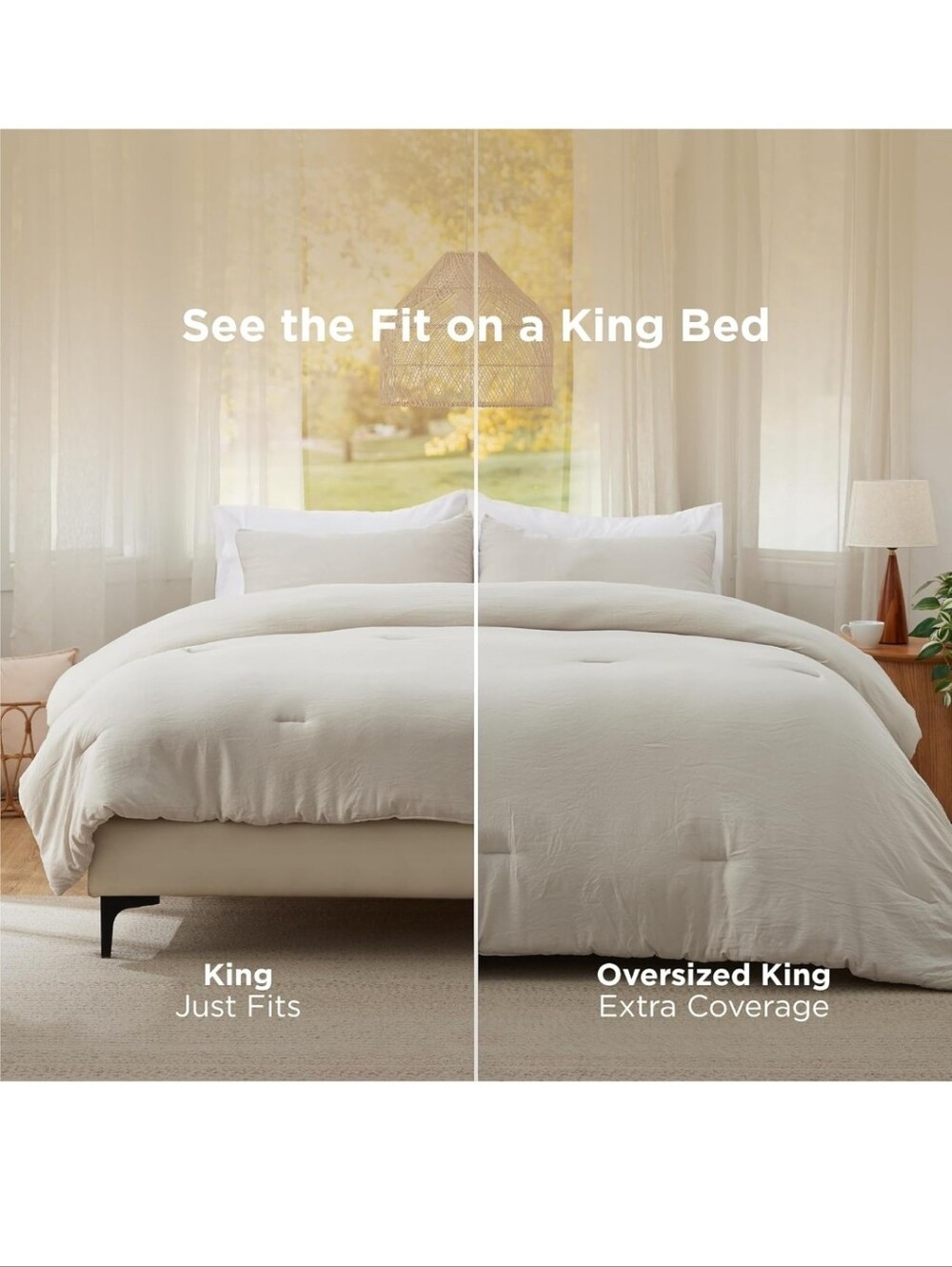 Bedsure Oversized King Comforter Set Soft Prewashed for All Season Beige 3 Piece - Picture 3 of 12